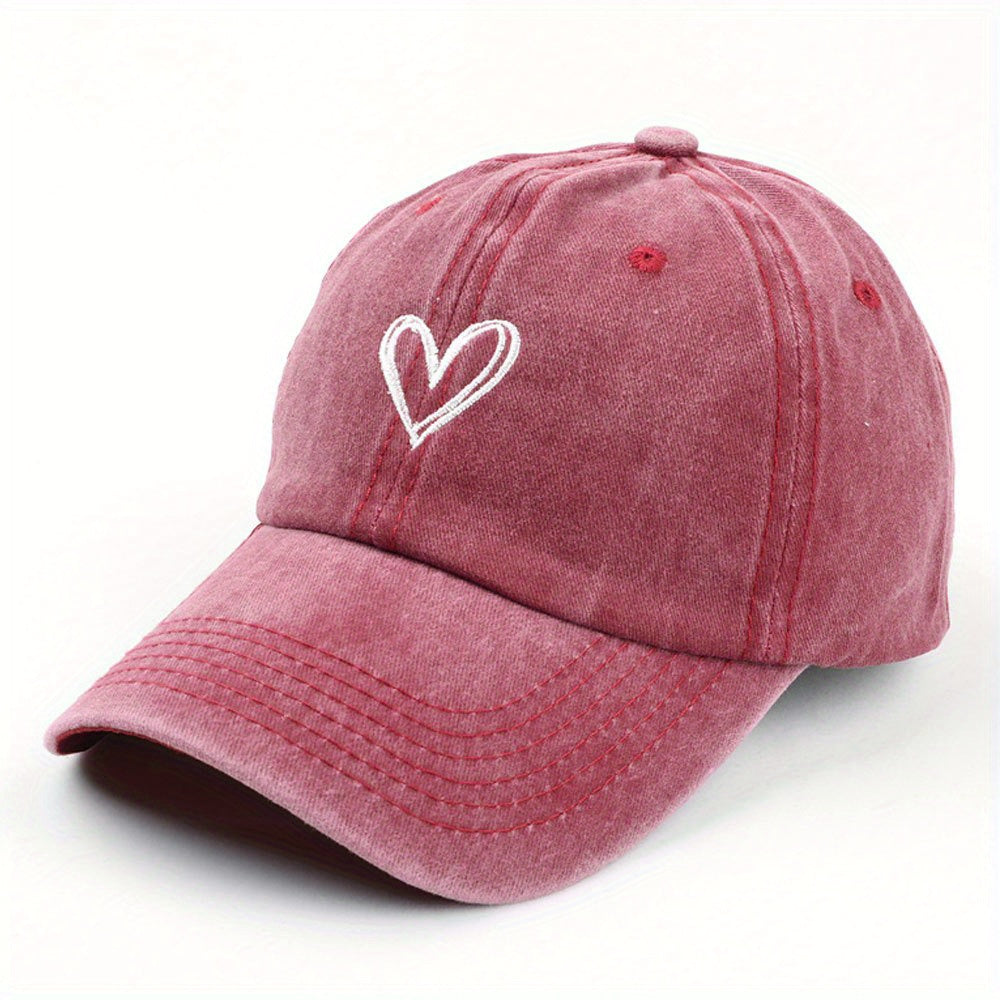 Distressed Vintage Baseball Cap Heart Printed Sun Hat