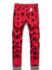 Y2K Style Star Pattern Slim Fit Jeans Men's Casual Stretch Denim Pants