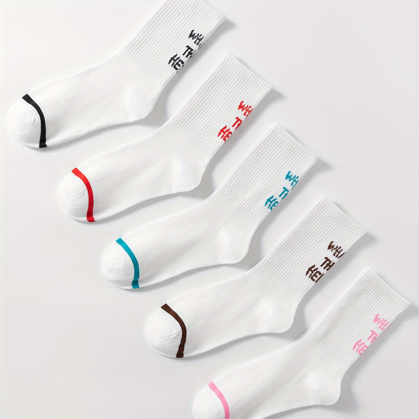 5 Pairs Letter Print Socks Comfy & Breathable Women's Stockings
