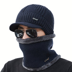 Winter Men's Hat & Neck Scarf Set with Triangle Texture