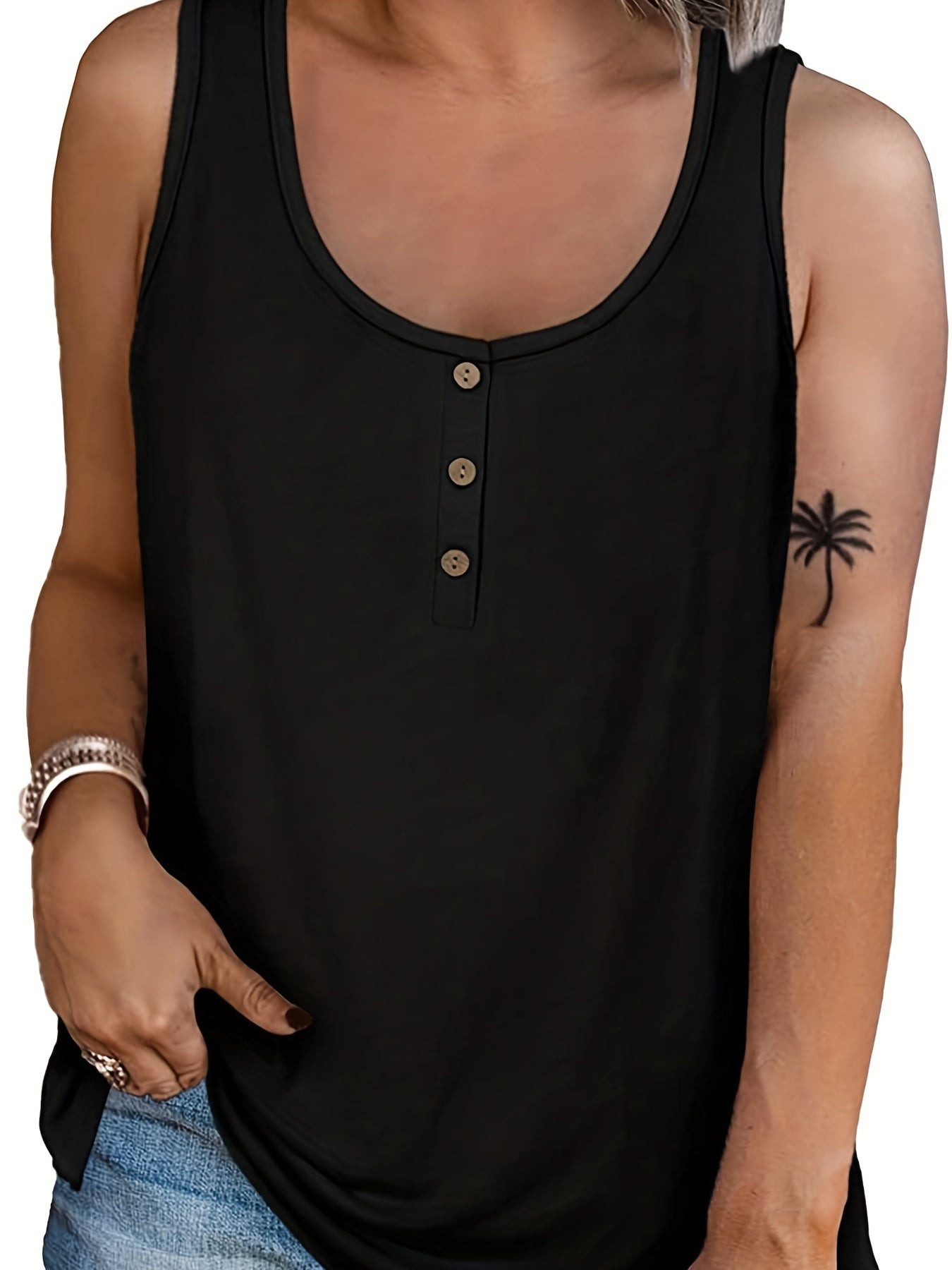 Button Front Sleeveless Tank Top for Women