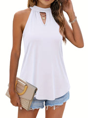 Halter Top Keyhole Tie Back Sexy Solid Summer Sleeveless Top