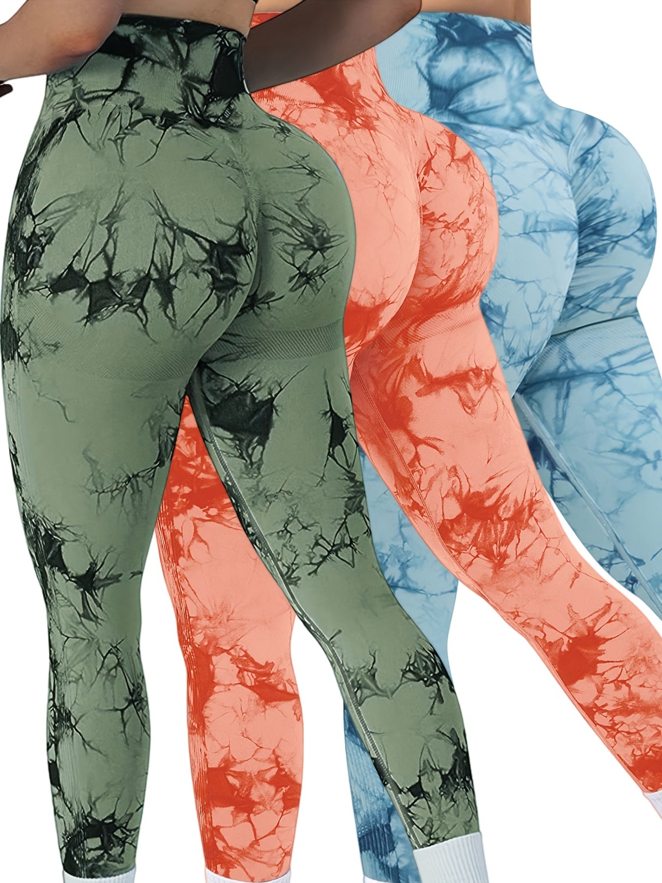 3 Pack Tie Dye High Waisted Leggings Scrunch Butt Yoga Gym Pants