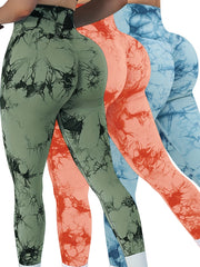 3 Pack Tie Dye High Waisted Leggings Scrunch Butt Yoga Gym Pants
