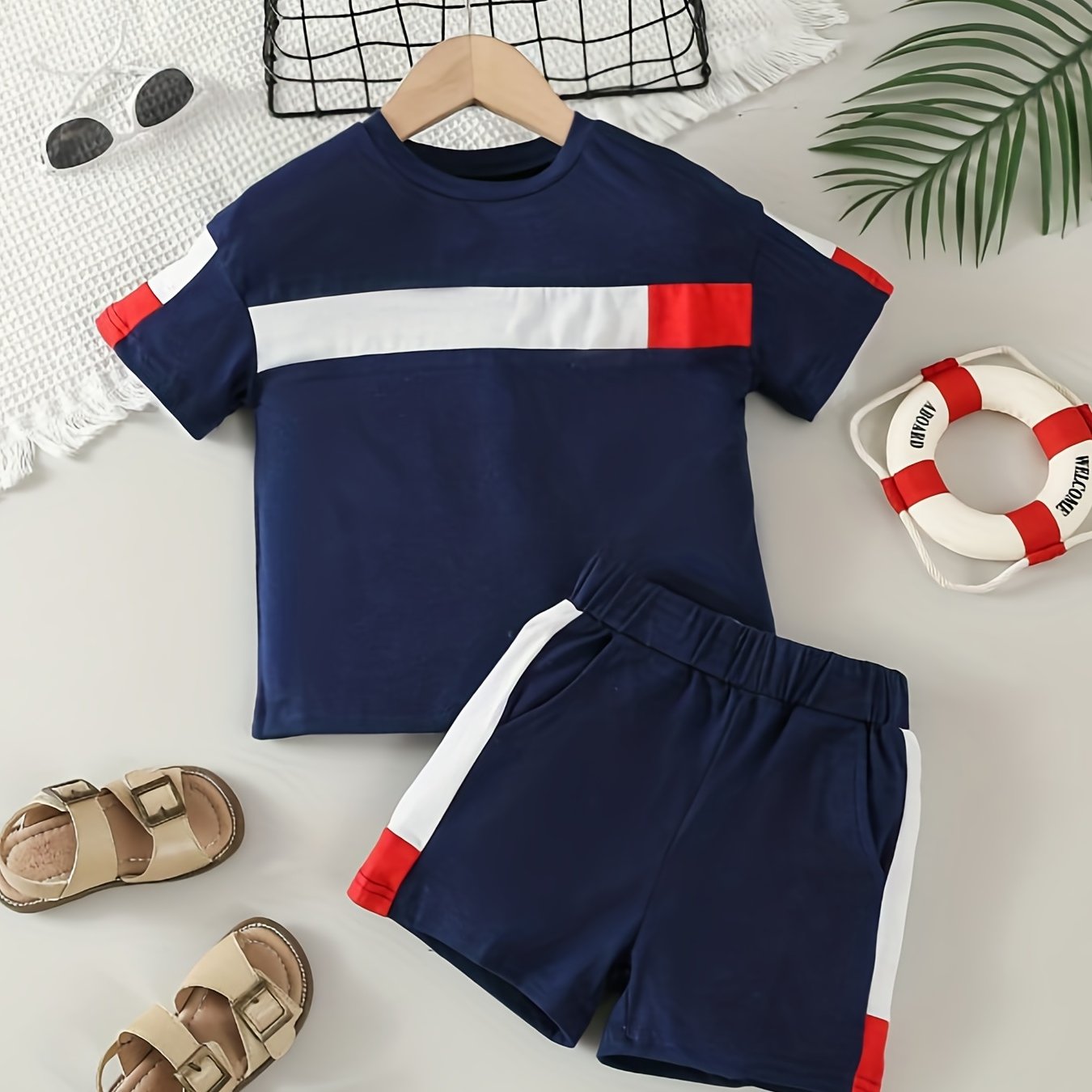Boys Block T Shirt And Shorts Set Summer Casual Top And Pants