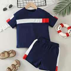 Boys Block T Shirt And Shorts Set Summer Casual Top And Pants
