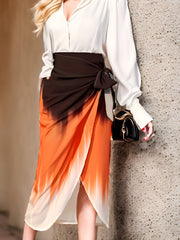 Colorblock Tie Front Skirt for Women