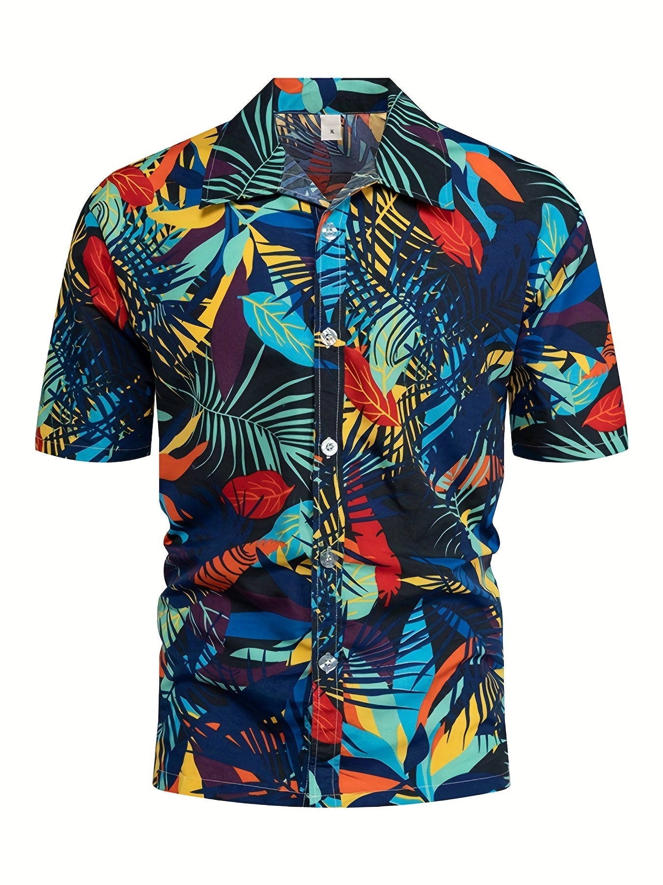 Men's Leaf Print Beach Shirt - Casual Short Sleeves for Summer