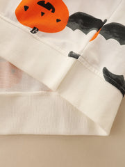 Halloween Pumpkin Bat Print Boys Sweatshirt Long Sleeve Crew Neck