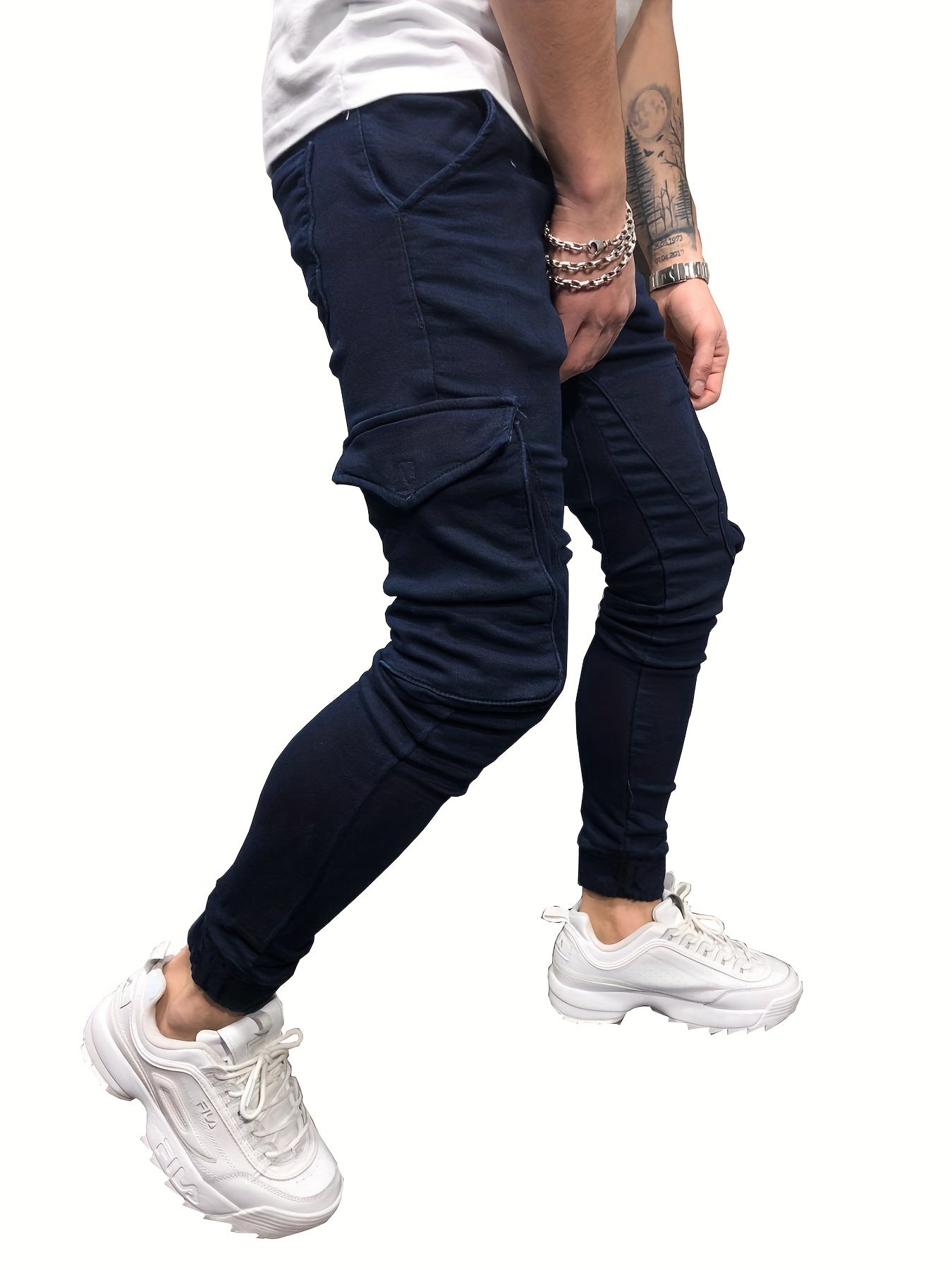 Men's Slim Fit Cargo Navy Jeans