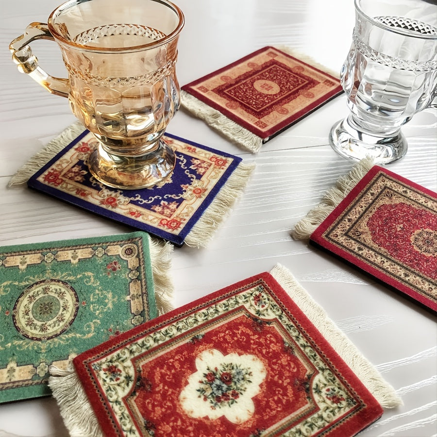 Ethnic Persian Style Tassel Coaster Mats for Home, 1pc