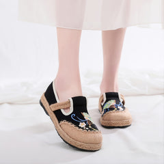Women's Embroidered Canvas Shoes Soft Slip on Flax Bottom Casual Footwear