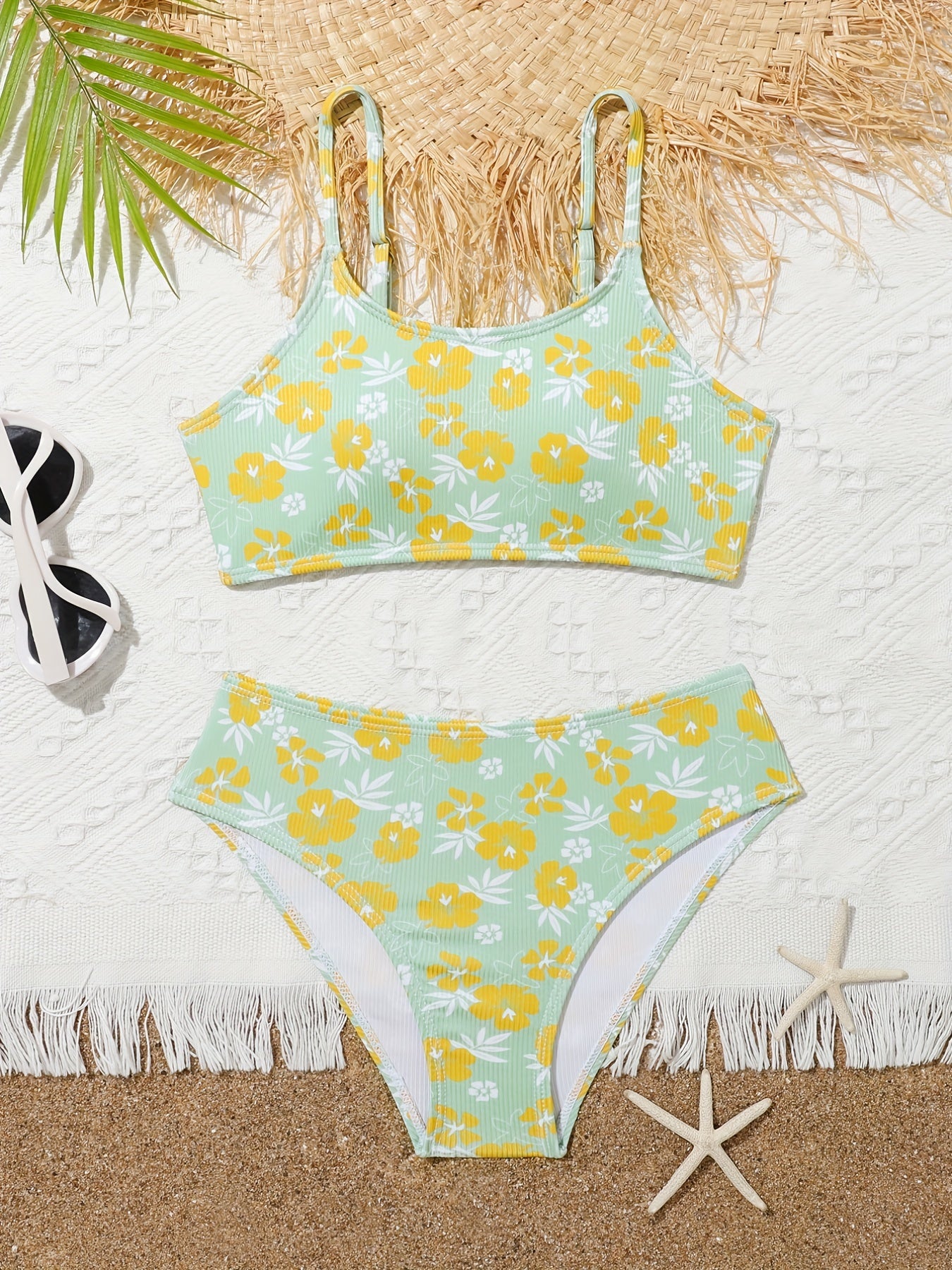 2pcs Girls Flower Top & Shorts Swimsuit Summer Clothes