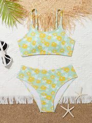 2pcs Girls Flower Top & Shorts Swimsuit Summer Clothes