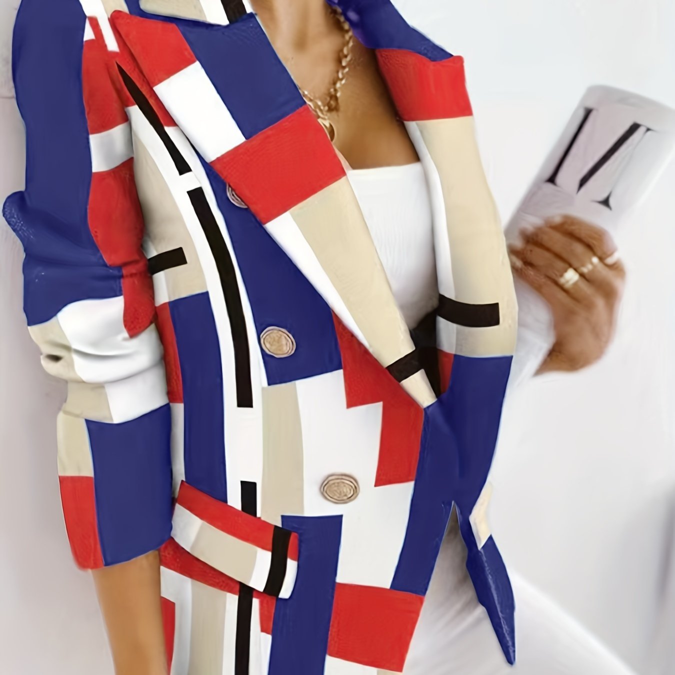 All Over Print Double Breasted Blazer Long Sleeve Blazer For Work
