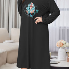 Lounge Dress Women's Plus Cartoon Figure & Heart Print Nightdress