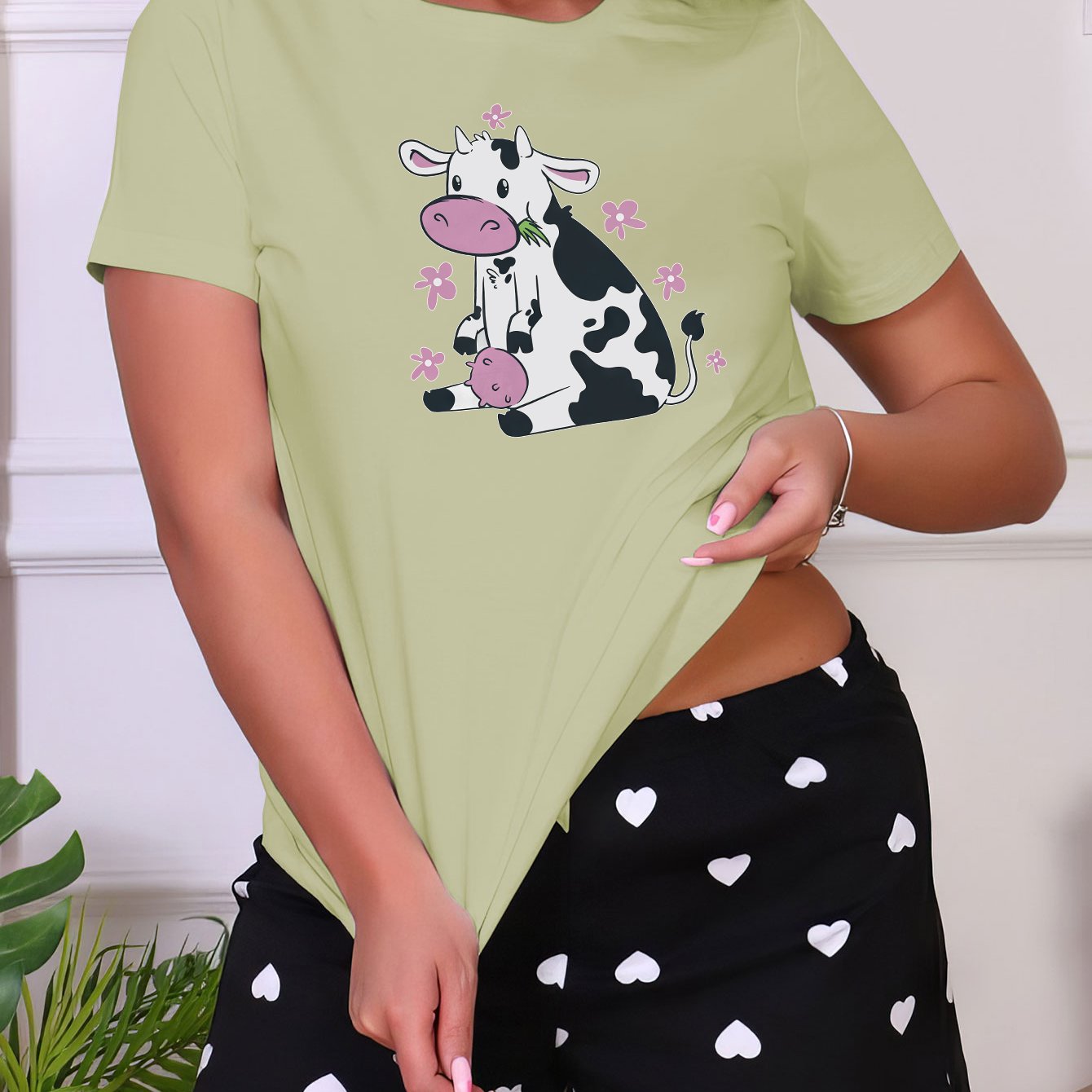 Cow Print Short Sleeve Sleep Top
