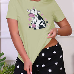 Cow Print Short Sleeve Sleep Top