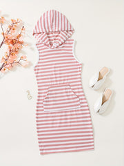 Girls Striped Bodycon Casual Hooded Tank Dress