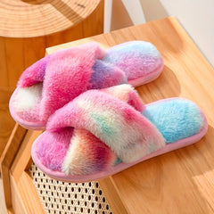 Women's Plush Cross Strap Slippers - Cozy Indoor Shoes