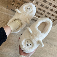 Lamb Decor Slippers Plush Lined Non Slip Winter Warm Shoes