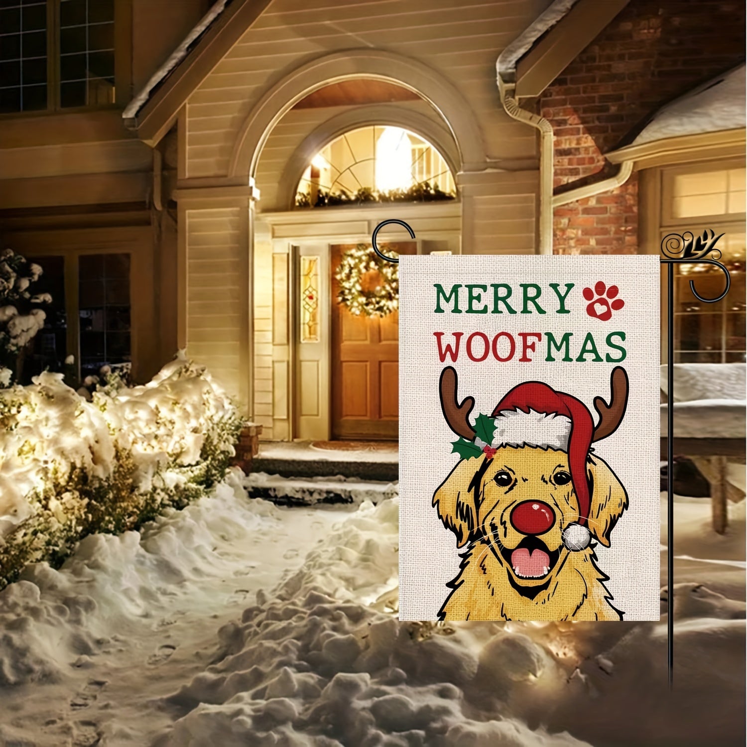 Christmas Garden Flag Merry Woofmas Golden Retriever