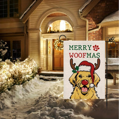 Christmas Garden Flag Merry Woofmas Golden Retriever