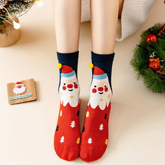 4 Pairs Cartoon Christmas Print Crew Socks Women's Stockings