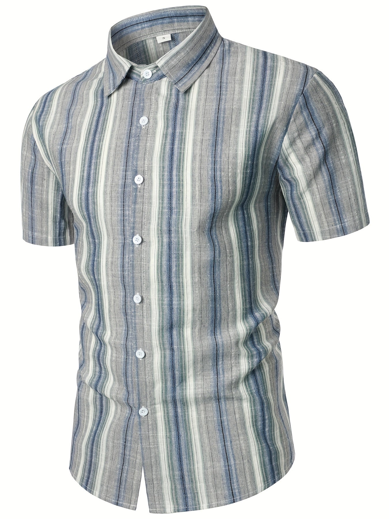 Vertical Striped Men's Shirt Short Sleeves Casual Button Up