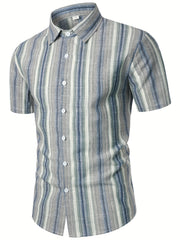 Vertical Striped Men's Shirt Short Sleeves Casual Button Up