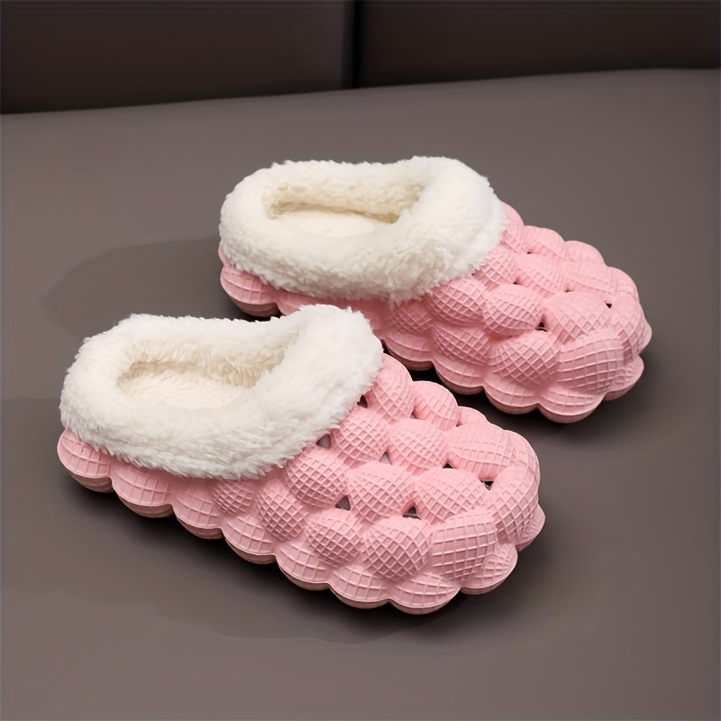 Kid's Plush Lined Massage Bubble Slides with Cushioned Non-Slip Sole
