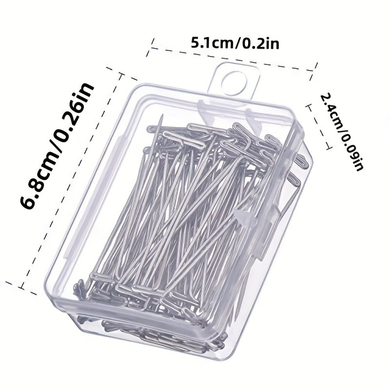 50pcs Stainless Steel Wig T Pins 5.08cm with Plastic Box