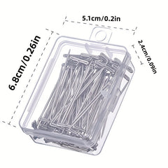 50pcs Stainless Steel Wig T Pins 5.08cm with Plastic Box