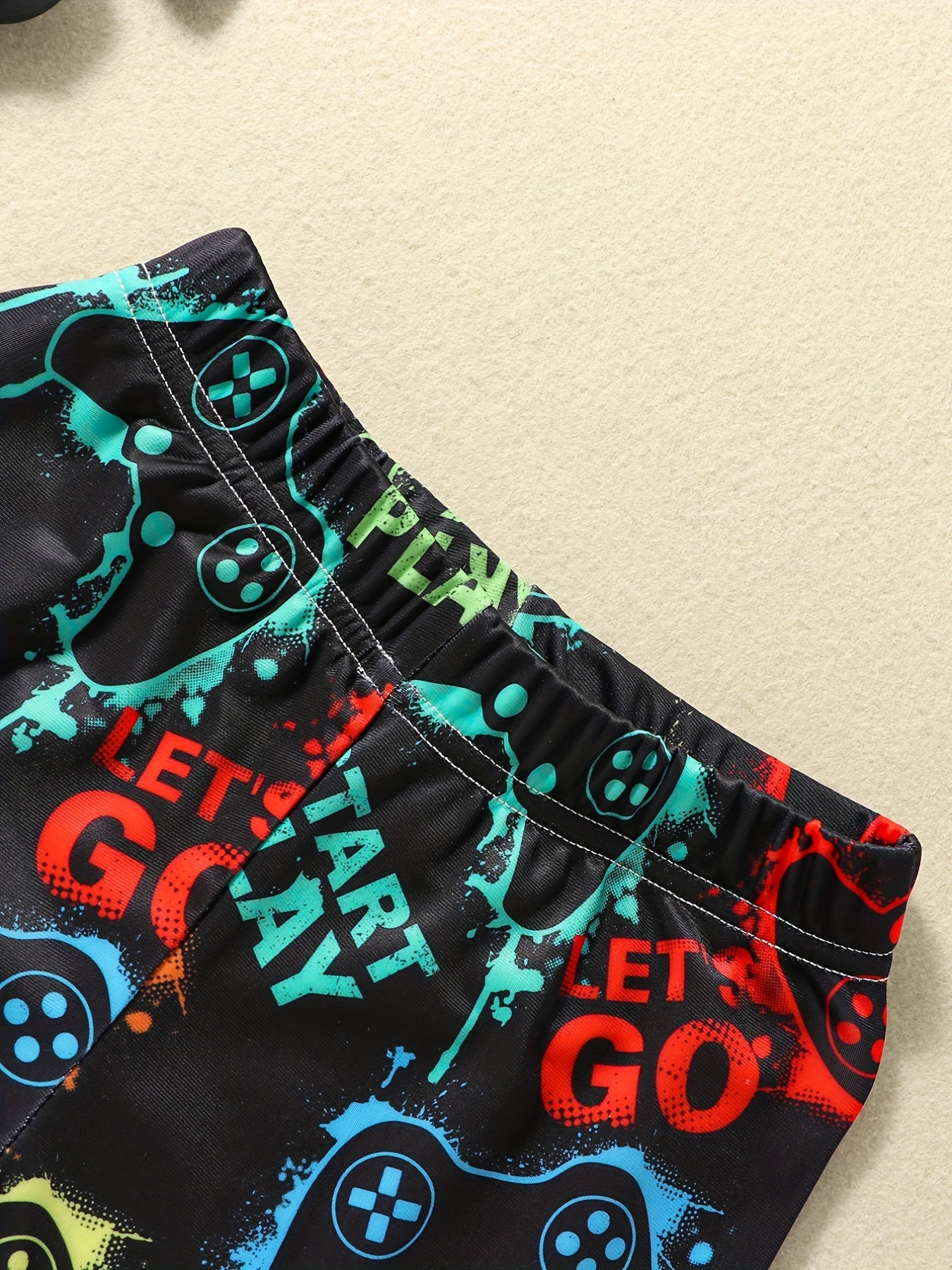 Boys Gamepad Print Swim Trunks & Cap Set for Beach Vacation