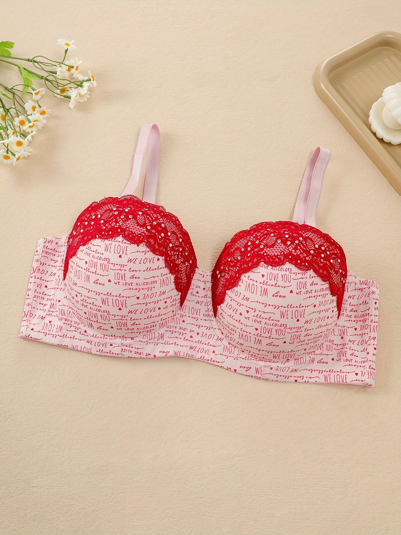 Sexy Bra Women's Plus Lace Rhinestone Molded Cup Bra