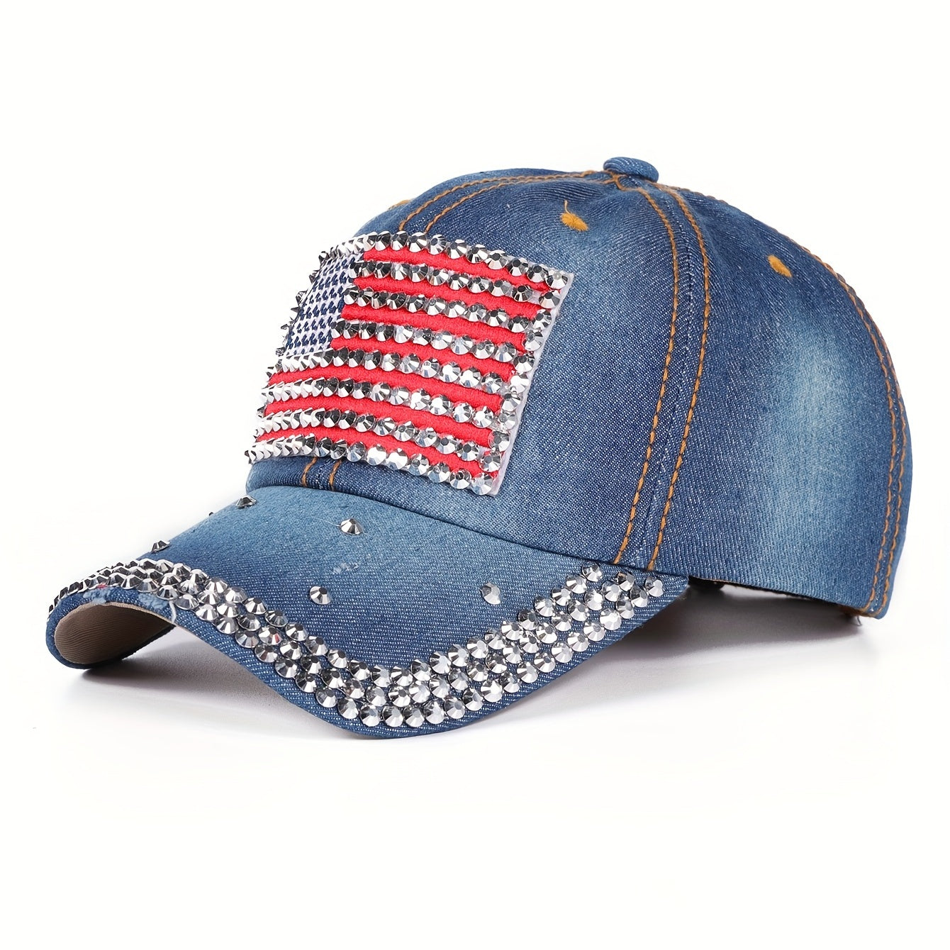 American Flag Baseball Cap Rhinestone Decor Dad Hat