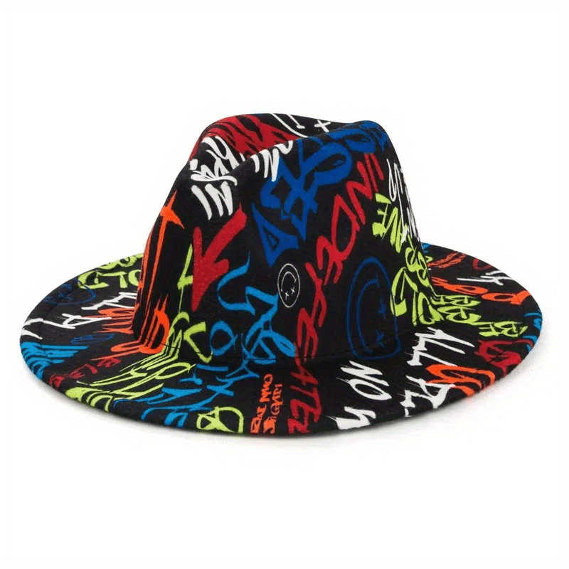 Hip Hop Graffiti Jazz Fedora Cap Colorful Print Sun Hat