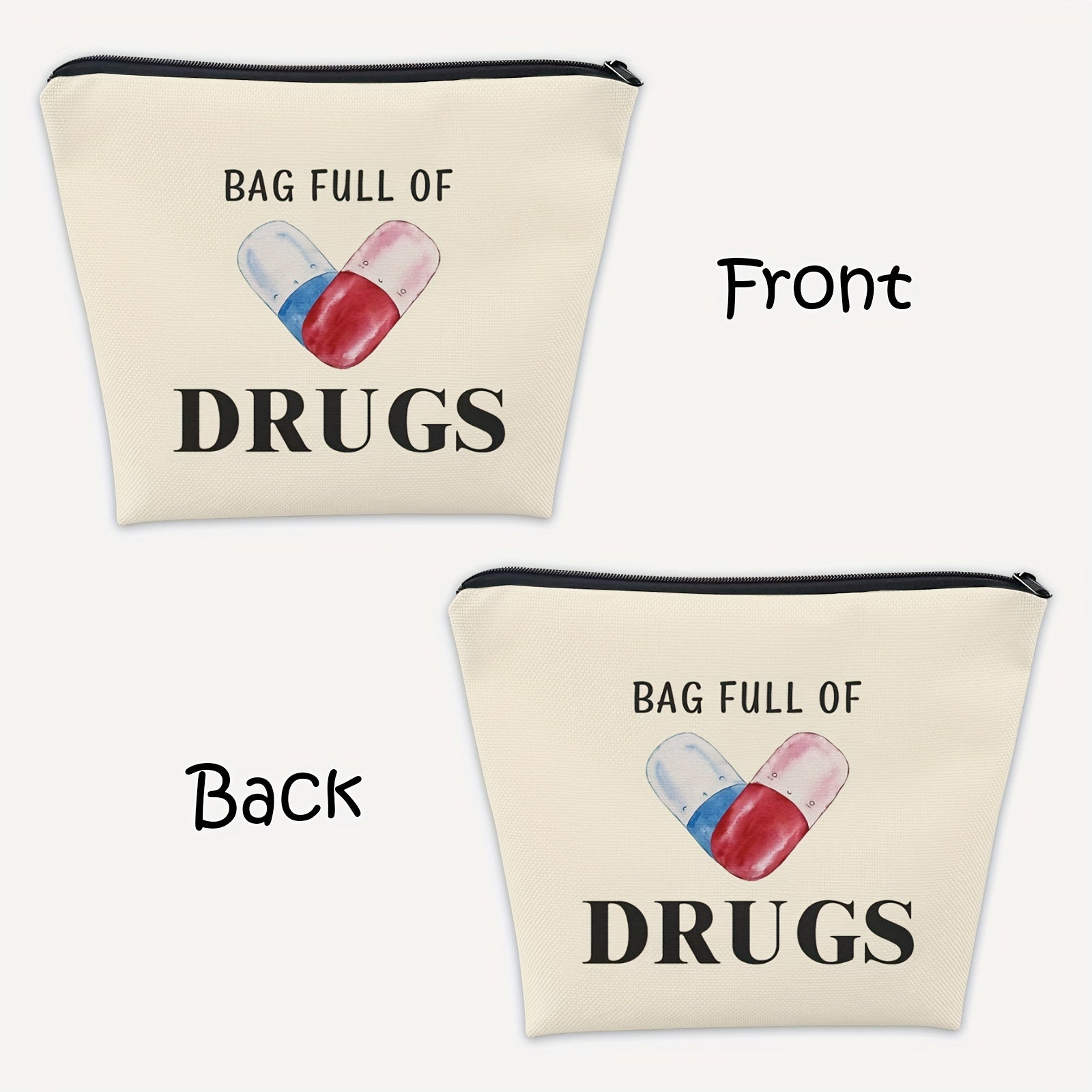 NP Makeup Cosmetic Bag Full of Drugs Funny Travel Zipper Pouch