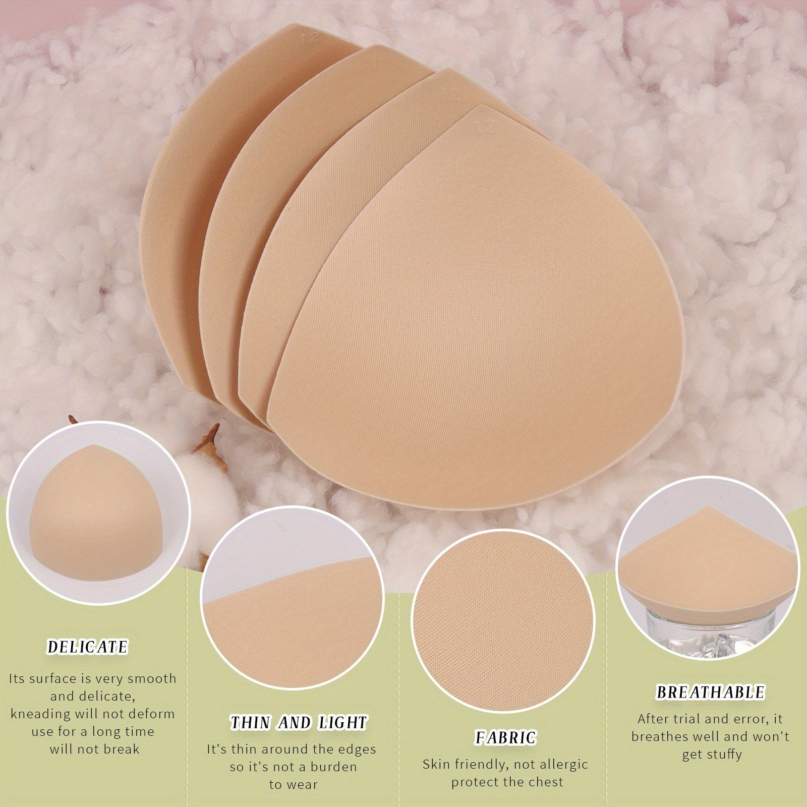 2 Pairs Triangle Cups Bra Insert Pads Anti-Convex Chest Enhancer for Women