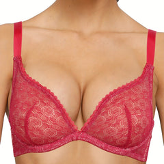 Bra Solid Contrast Lace Plunge Unlined Hook & Eye Bra