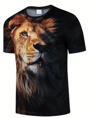 Men's 3D Lion Graphic T Shirt Stylish Summer Casual Tee
