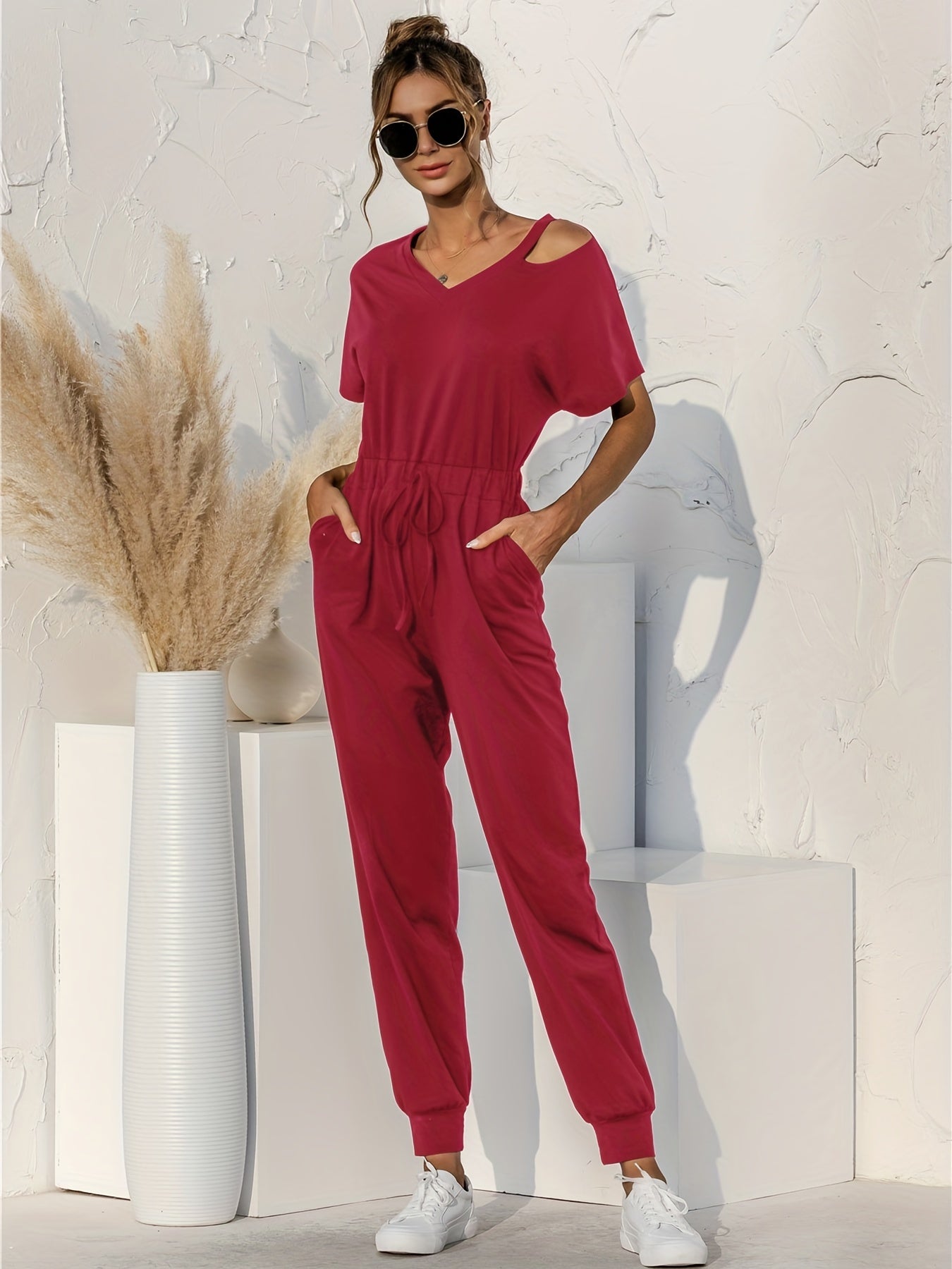 Cold Shoulder Drawstring Jumpsuit for Women