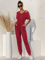 Cold Shoulder Drawstring Jumpsuit for Women