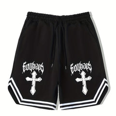 Men's Cross Graphic Drawstring Stretchy Shorts