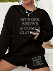 Slogan Print Sweatshirt & Shorts 2 Piece Set