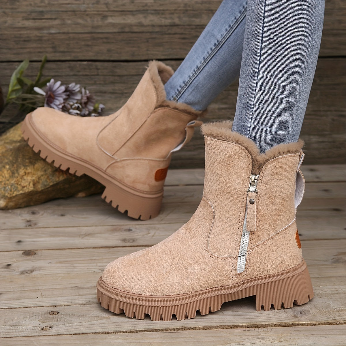 Women's Winter Thickened Warm Snow Boots Comfortable Zipper Snow Boots
