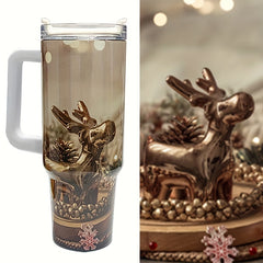 40oz Christmas Tumbler Cup w/ Handle & Straw Lid