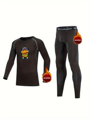 Kids Compression Fleece Sets Long Sleeve Crew Neck Pullover Elastic Waist Pants
