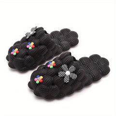 Women's Floral Slides Slippers Cartoon Bubble Slip On Shoes