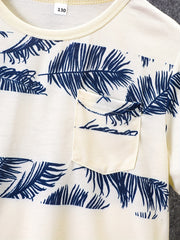 Boys Leaf Graphic Pocket T Shirts & Shorts Set Kids Summer Clothes